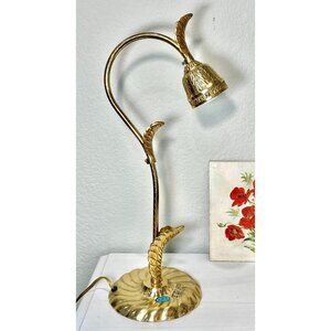 Brass Desk Boudoir Tulip Lily Pad Lamp Novelty Nouveau Vintage Leaf Design